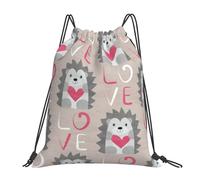 Sac à dos de sport à cordon de serrage, motif hérisson avec cœur, résistant à l'eau, pour femmes et hommes