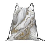 Sac à dos de sport à cordon de serrage, résistant à l'eau, motif marbre liquide gris, perle et or, pour femmes et hommes