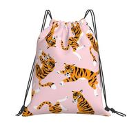 Sac à dos de sport à cordon, motif animaux de cirque, tigres mignons sur fond rose, résistant à l'eau, pour femmes et hommes