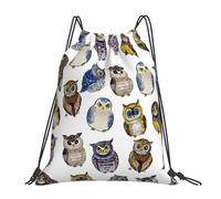 Sac à dos de sport à cordon, motif hiboux mignons aquarelle, sac de sport résistant à l'eau, pour femmes et hommes