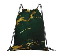 Sac à dos de sport à cordon, résistant à l'eau, motif émeraude, vert foncé, tons terre, marbre doré, pour femmes et hommes