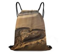 Sac à dos de sport avec cordon de serrage en forme de cœur en papier pour homme et femme, Cœurs dessinés sur la plage, 35*42cm