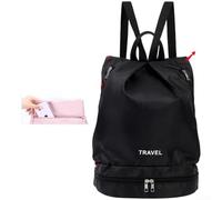 Sac à dos de sport de natation avec grande capacité, tissu polyester résistant à l'eau, compartiments séparés et rangement de chaussures pour la gym et le yoga (noir)