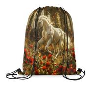 Sac À Dos De Sport Fleur De Cheval Au Galop Résistant Sac À Dos avec Cordon De Serrage Pliable Sacs De Sport avec Cordon De Serrage pour Basket-Ball Fußball Homme 39X46Cm
