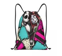 Sac à dos de sport léger et personnalise avec cordon de serrage pour Halloween, motif dessin anime Jack Skellington, pour homme et femme Noir