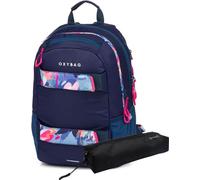 Sac à dos de sport OXY, cartable avec porte-crayons, 3 compartiments, 46x32x16cm, Flowers Blue, bleu foncé à fleurs