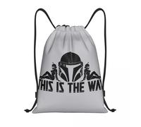 Sac à dos de sport pliable avec cordon de serrage personnalise «The Mandalorians This Is The Way» pour femmes et hommes, ideal pour le rangement et l'entraînement Noir
