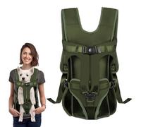 Sac à dos de transport avant pour chien avec coussinet doux pour animal de compagnie - Facile à installer - Pour chiot de petite et moyenne taille - Mains libres - Pour cyclisme, randonnée - Vert kaki