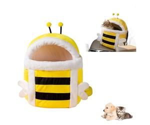 Sac à dos de transport en peluche douillet pour chat et chiot, sac de poitrine ou de ventre, sac banane isolé, accessoire chaud pour l'hiver, l'extérieur et les voyages (jaune L)