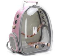 Sac à dos de transport pour oiseaux, motif capsule d'espace transparent, plateau en métal et perchoir pour perruches et petits oiseaux (rose)