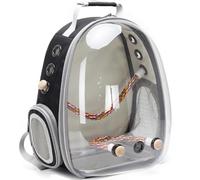 Sac à dos de transport pour oiseaux, motif capsule d'espace transparent, plateau en métal et perchoir, pour perruches et petits oiseaux (noir)