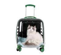 Sac à dos de transport transparent à roulettes réglable en hauteur respirant pour chats et chiens Sac de voyage multifonction Vert translucide