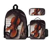 Sac à dos de voyage 3 pièces pour partitions de violon avec boîte à déjeuner, trousse à crayons, sac de voyage, sac à dos décontracté pour ordinateur portable, blanc, taille unique, blanc, Taille