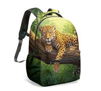 Sac à dos de voyage avec imprimé léopard et ara, 40,6 cm, forêt tropicale, nature, faune, jungle, 01, L, Décontracté