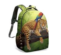 Sac à dos de voyage avec imprimé léopard et ara, 40,6 cm, forêt tropicale, nature, faune, jungle, 03, L, Décontracté
