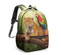 Sac à dos de voyage avec imprimé léopard et ara, 40,6 cm, forêt tropicale, nature, faune, jungle, 04, L, Décontracté