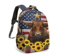 Sac à dos de voyage avec tête de vache marron, drapeau américain, tournesol, étoiles, style ferme, vintage, 40,6 cm, 02, L, Décontracté