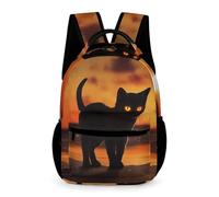 Sac à dos de voyage décontracté avec bandoulière réglable Motif chat noir sur la plage et le coucher du soleil
