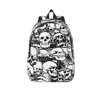 Sac à dos de voyage en toile avec motif tête de mort - Protection contre l'eau et sangles ergonomiques - Pour le travail et l'université - Noir et blanc, Noir , S