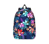 Sac à dos de voyage en toile bleue à motif floral pour ordinateur portable, protection contre l'eau et sangles ergonomiques pour le travail d'affaires pour l'université, Noir , S