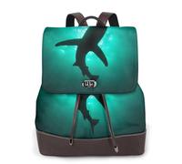 Sac à dos de voyage imperméable en cuir PU avec motif baleines noires sous-marines pour femme, Noir , Taille unique