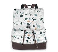 Sac à dos de voyage imperméable en cuir PU avec rabat imprimé Parttern Blanc, Noir , Taille unique