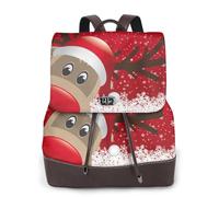 Sac à dos de voyage imperméable en cuir PU avec rabat Motif élan de dessin animé Merry Christmas, Noir , Taille unique