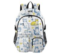 Sac à dos de voyage motif chat coquin, bleu et jaune, sac d'école pour adolescentes