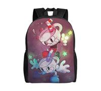 Sac à dos de voyage Mugman Cuphead pour homme et femme, idéal pour le camping, le travail, la journée ou le quotidien, style décontracté, idéal pour les carnets de notes, avec dessin an Noir