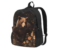 Sac à dos de voyage Ours brun parmi les fleurs pour femmes | Sac à dos léger pour ordinateur portable pour hommes | Sac à dos tendance grande capacité imperméable pour la randonnée et le travail | Noi