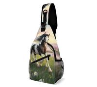Sac à dos de voyage pour homme et femme, sac de camping en plein air, motif jument et poulain Gypsy Vanner au printemps, sac à bandoulière pour voyage et randonnée - Sac fourre-tout compact