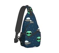 Sac à dos de voyage pour homme et femme, sac de camping en plein air, Space Alien et Ufo Head Art Sling Bag Sac à dos pour vélo Sport Randonnée Voyage Camping Compact Bookbag