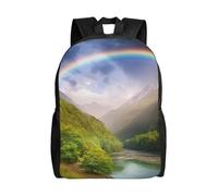 Sac à dos de voyage pour ordinateur portable pour femme et homme, imperméable, léger, mignon, vallée de montagne avec arc-en-ciel décontracté