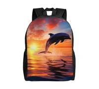 Sac à dos de voyage pour ordinateur portable pour homme et femme, imperméable, léger, mignon, coucher de soleil, dauphin, sac à dos décontracté