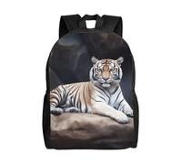 Sac à dos de voyage pour ordinateur portable pour homme et femme, imperméable, léger, mignon, motif tigre assis sur un rocher, sac à dos décontracté