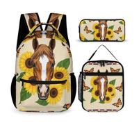 Sac à dos de voyage pour ordinateur portable, sac à dos décontracté, sac à dos à motif de tournesol indigène, sac à dos à motif de cheval occidental, sac à dos avec boîte à lunch et trousse de maquil