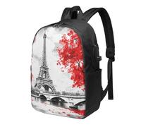 Sac à dos de voyage pour ordinateur portable Tour Eiffel Paris Rouge Arbre Rouge 43,2 cm Sac à dos de voyage résistant à l'eau Sac à dos de transport avec port de charge USB Sac à dos d'école, sac de