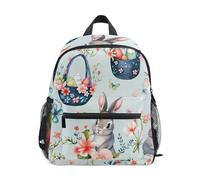Sac à dos de voyage pour petite fille avec étiquette nominative, motif fleurs, lapins, 3 à 8 ans, Paniers de Pâques Fleurs Lapins, M