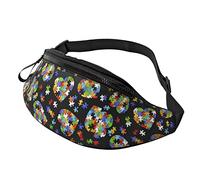Sac À Dos De Voyage Réglable Sacoche De Sport Sensibilisation Colorée À l'Autisme Loisir Sac De Taille pour Activités Vacance Outdoor 14X35Cm