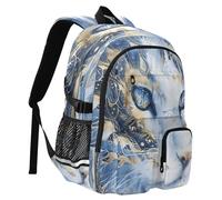 Sac à dos de voyage style ethnique chat bleu et blanc 14 pouces sac à dos d'ordinateur portable robuste sac d'école sac à livres universitaire