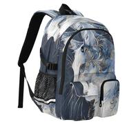 Sac à dos de voyage style ethnique chat bleu et blanc 14 pouces Sac à dos robuste pour ordinateur portable sac d'école sac à livres universitaire