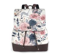 Sac à dos de voyage tendance pour femme avec corne de cheval blanc et fleur - Sac à dos décontracté en cuir imprimé pour le travail