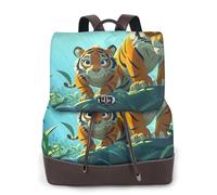 Sac à dos de voyage tendance pour femme avec deux tigres animés, sac à dos décontracté en cuir imprimé pour femme