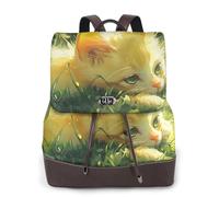 Sac à dos de voyage tendance pour femme avec motif chat d'herbe animée, sac à dos décontracté, sac à dos en cuir imprimé pour femme pour le travail