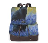 Sac à dos de voyage tendance pour femme Motif chat noir et herbe bleue