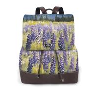 Sac à dos de voyage tendance pour femme, motif herbe violette sur les montagnes enneigées, sac à dos décontracté en cuir imprimé pour femme pour le travail