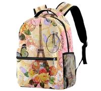 Sac à dos de voyage vintage Tour Eiffel pour ordinateur portable, sac à dos d'école, sac à dos mignon pour homme et femme, multicolore 1, 29.4x20x40cm/11.5x8x16 in, Décontracté