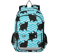 Sac à dos d'eau pour enfants de 8 à 12 ans : sacs à livres modernes pour garçons et filles de 5e année dans des couleurs assorties - Motif vague chat de dessin animé noir