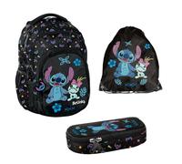 Sac à dos d'école à 2-Compartiments + Trousse + Sportsac Noir
