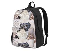Sac à dos d'école avec 15 compartiments pour ordinateur portable, motif Border Collie, chien noir et blanc, pour homme et femme